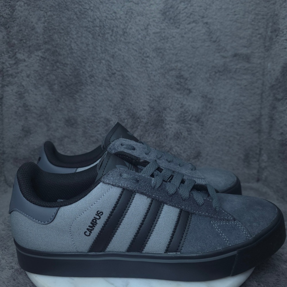 Adidas Campus Shoes Mens 8.5 Grey Black Canvas Suede Low Top Sneakers JQ6359